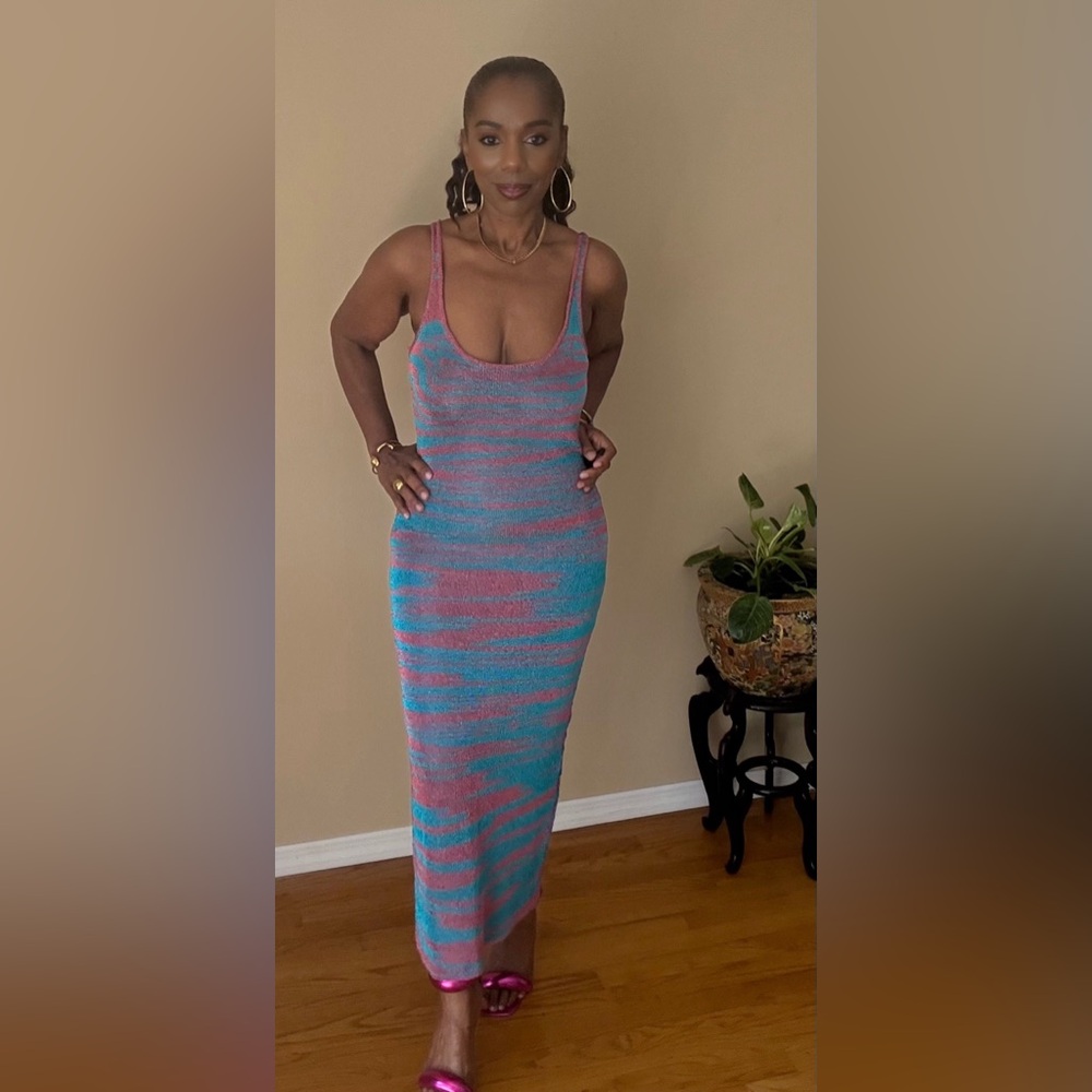 Fashion Nova Blue and Pink Bodycon Maxi Dress-worn 1 time